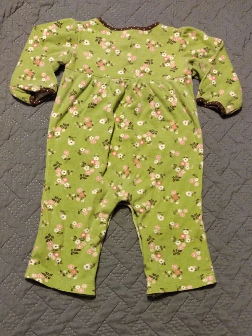 Carter's Green Floral Long-Sleeve Footie with Brown Trim